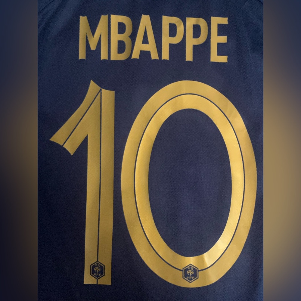 Mbappe #10 Soccer Jersey France Home 2022 World Cup Navy Blue - Picture 3 of 6